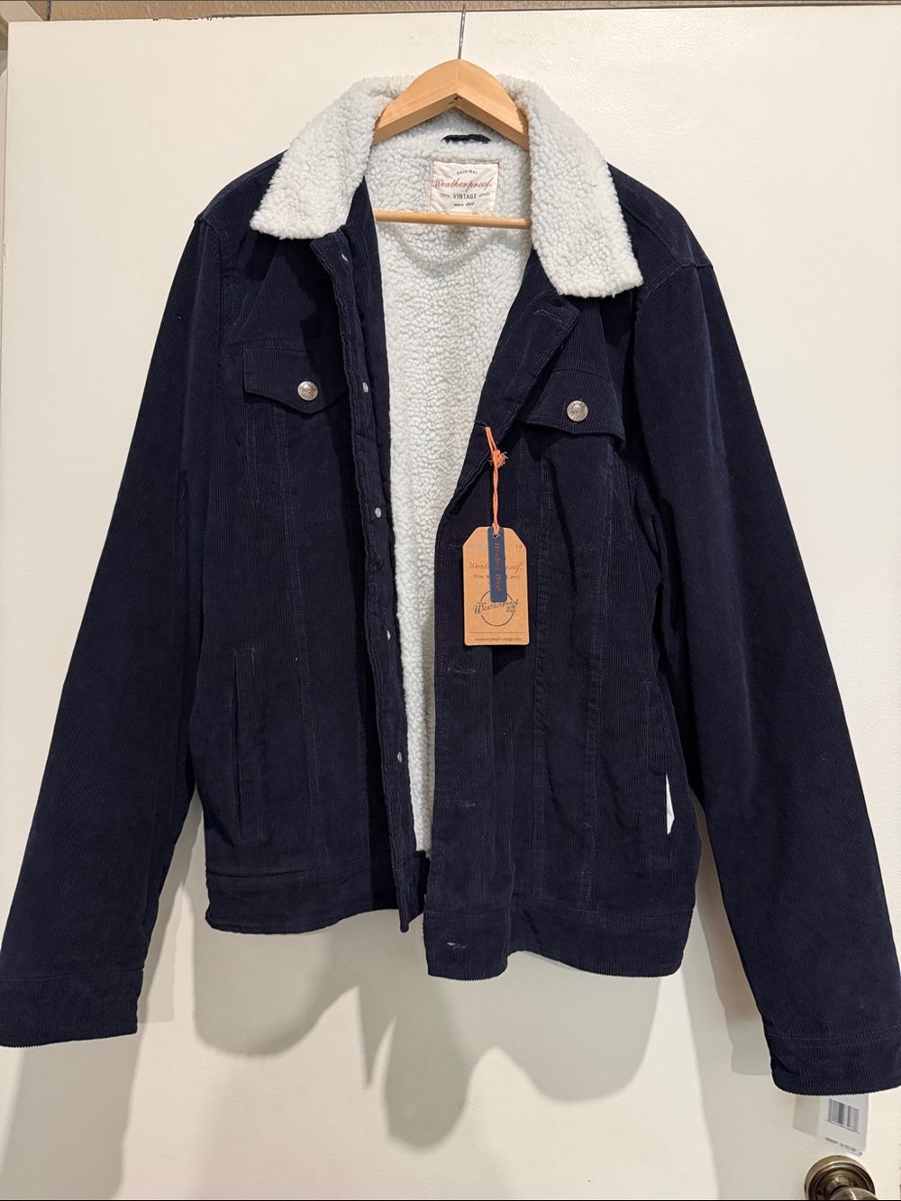 Weatherproof Blue and White Sherpa-Lined Jacket